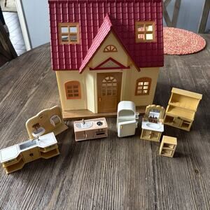 Vintage Sylvanian Families Calico Critters Red Roof Cozy Cottage furniture lot
